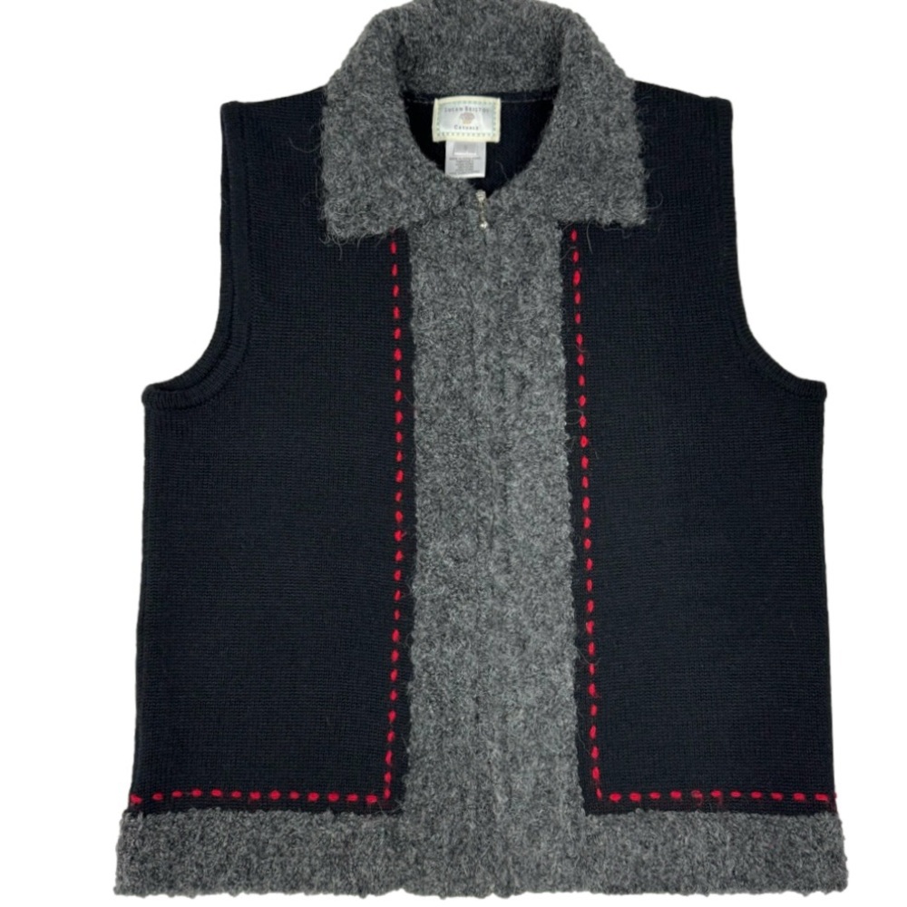 SUSAN BRISTOL Wool/Alpaca Knit Blend Embroidered Detailed Zip-Up Vest